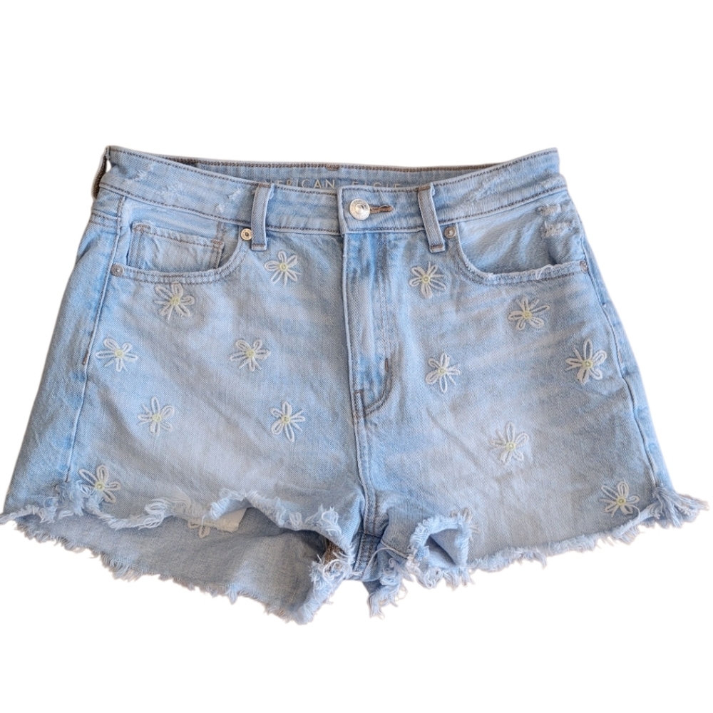 American‎ Eagle Denim Mom Daisy Embroidered Jean Shorts Size 4